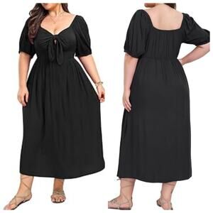 City Chic Black Cutout Midriff Midi Dress